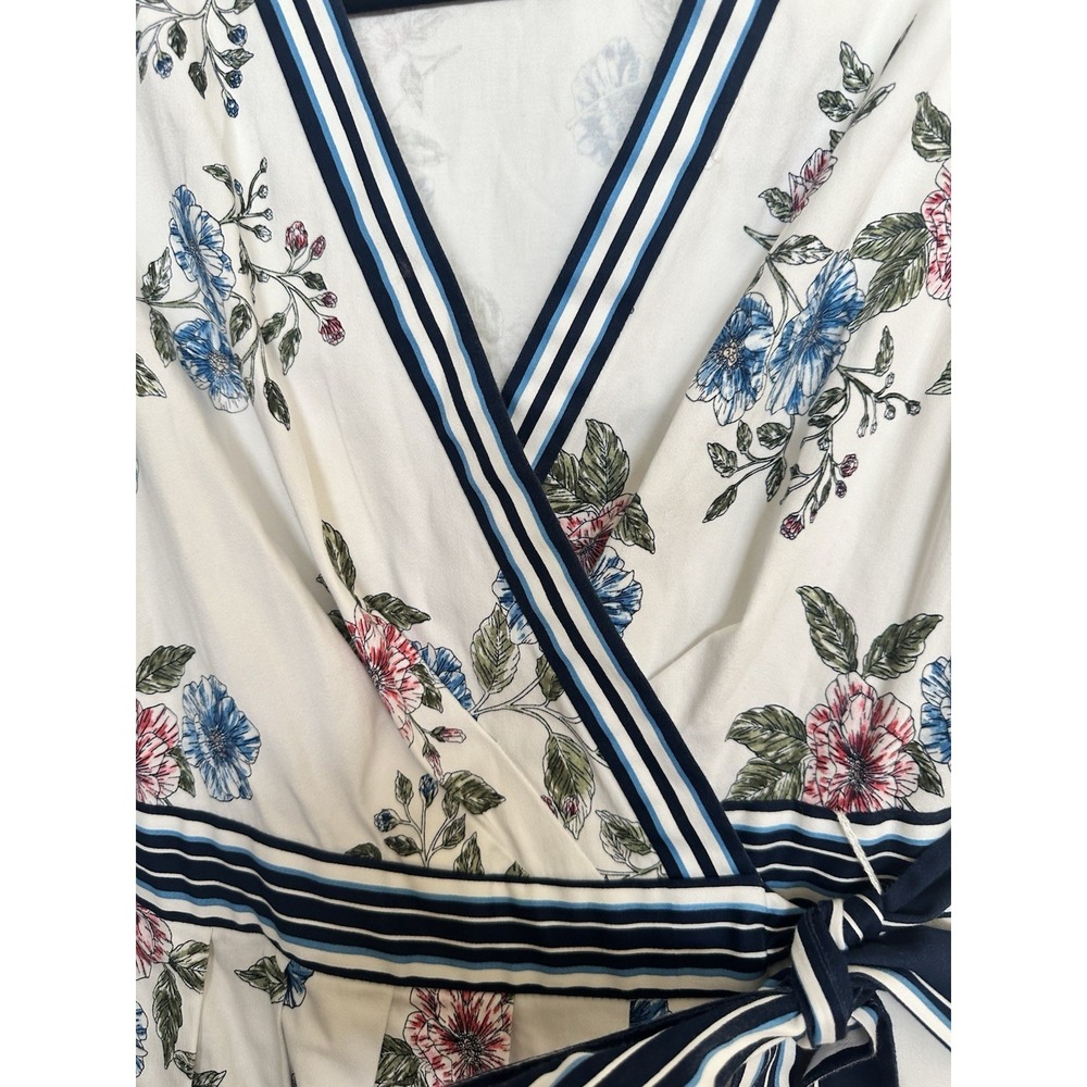 Gal Meets Glam Women's Floral Sz 4 V Neck Wrap Around Stripe Belt Side Tie Dress - Picture 6 of 10